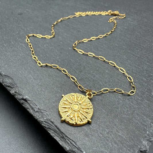 GOLDEN SOLAR MEDALLION NECKLACE