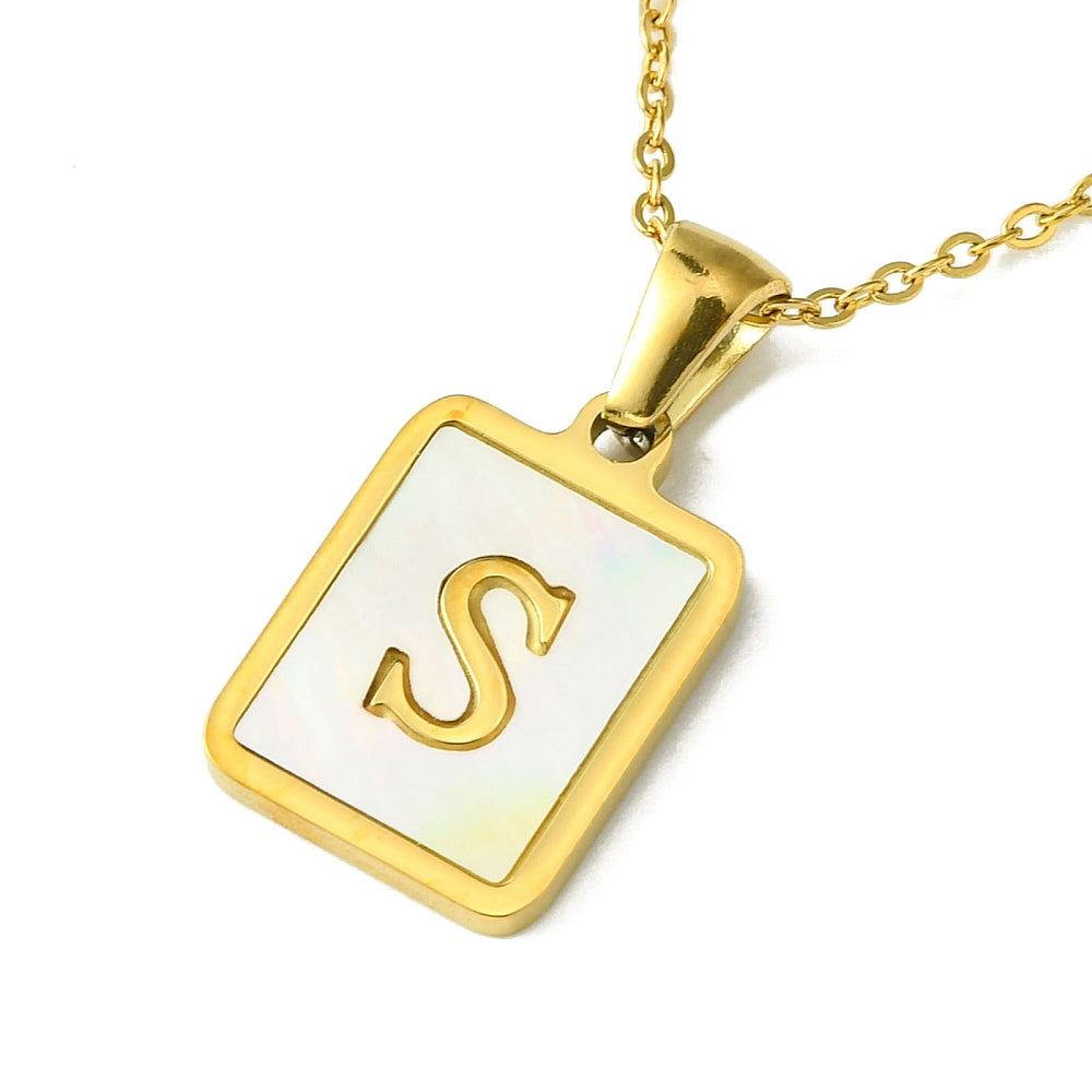INITIAL NECKLACE WITH MOTHER OF PEARL INLAY – 16" CHAIN