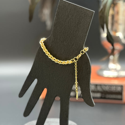 18K gold plate rope chain bracelet with intricate twisted links, displayed on a wrist