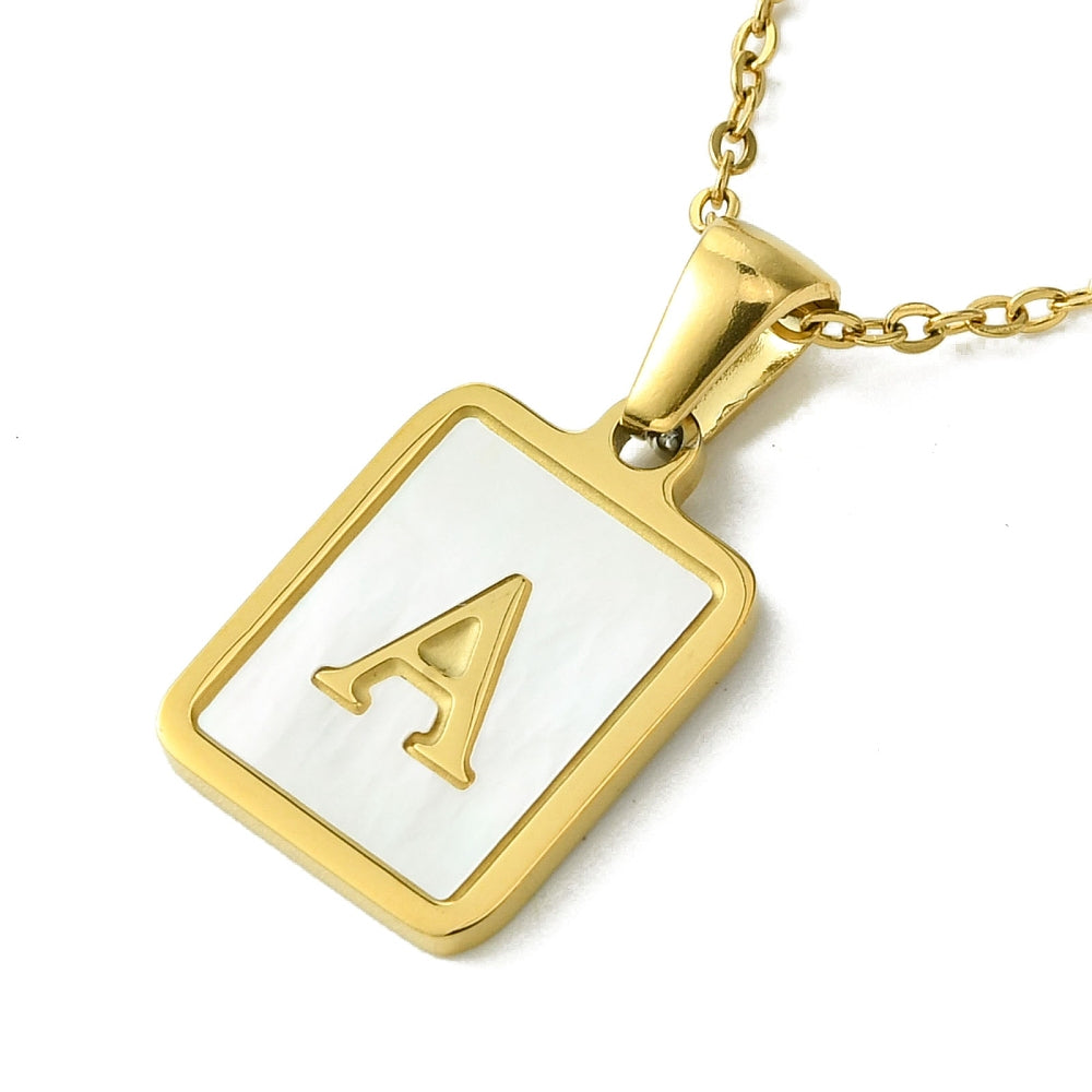 INITIAL NECKLACE WITH MOTHER OF PEARL INLAY – 16" CHAIN