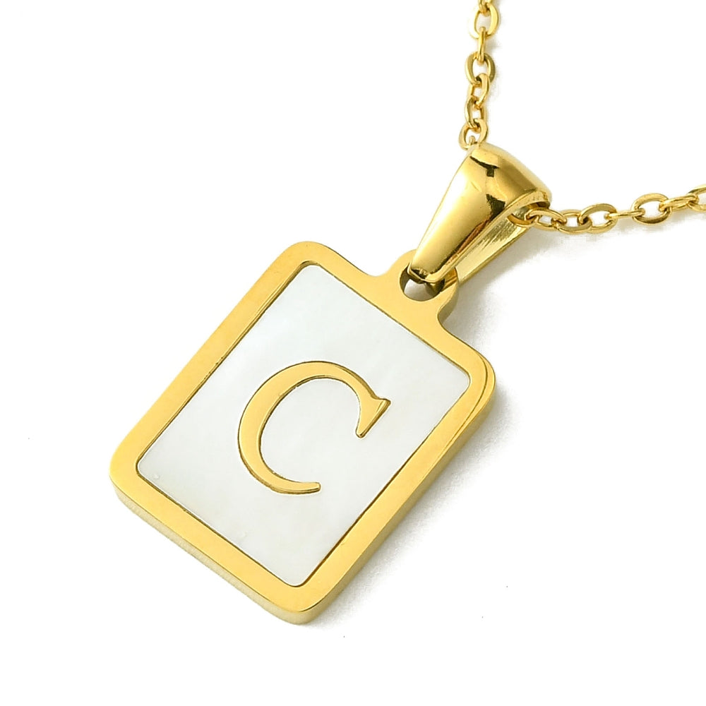 INITIAL NECKLACE WITH MOTHER OF PEARL INLAY – 16" CHAIN