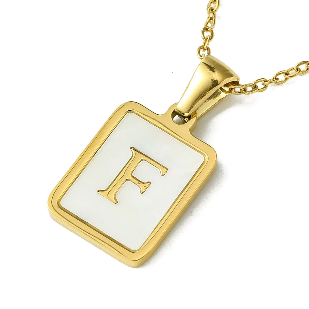 INITIAL NECKLACE WITH MOTHER OF PEARL INLAY – 16" CHAIN