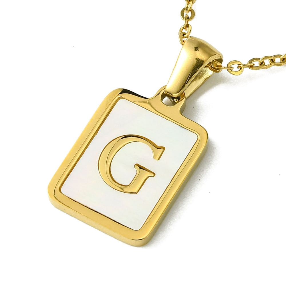 INITIAL NECKLACE WITH MOTHER OF PEARL INLAY – 16" CHAIN