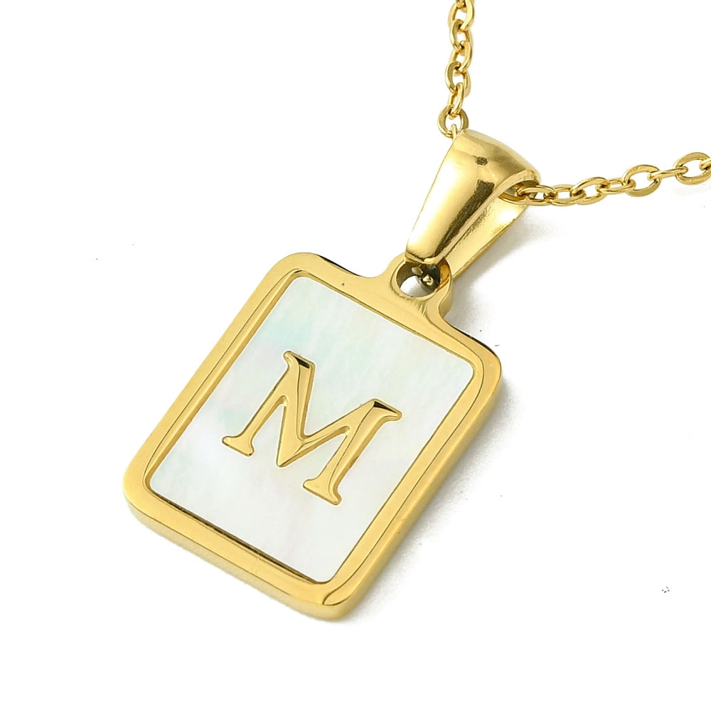 INITIAL NECKLACE WITH MOTHER OF PEARL INLAY – 16" CHAIN