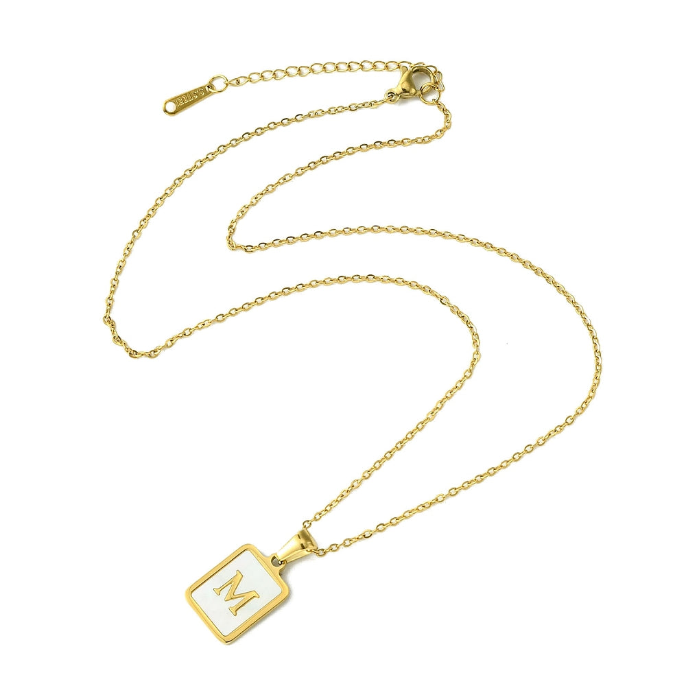 INITIAL NECKLACE WITH MOTHER OF PEARL INLAY – 16" CHAIN