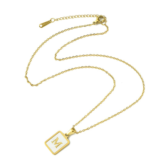 INITIAL NECKLACE WITH MOTHER OF PEARL INLAY – 16" CHAIN