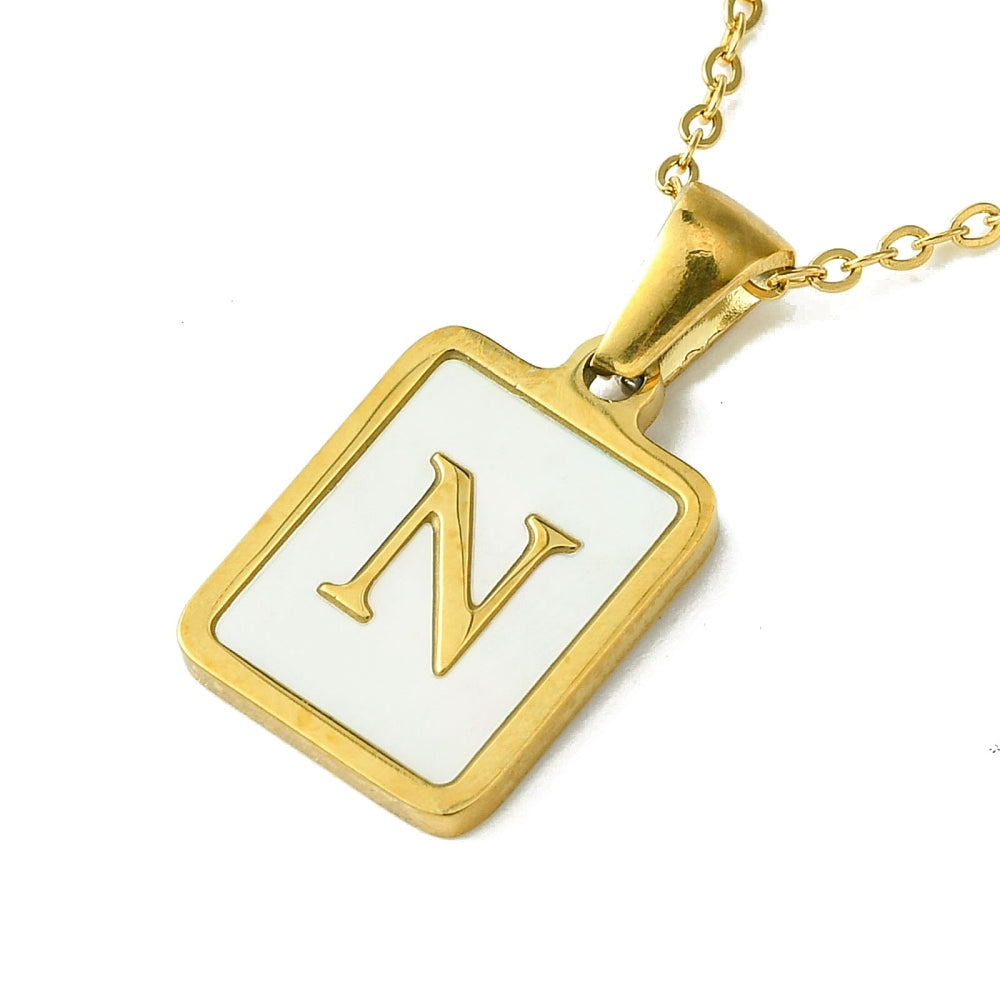 INITIAL NECKLACE WITH MOTHER OF PEARL INLAY – 16" CHAIN