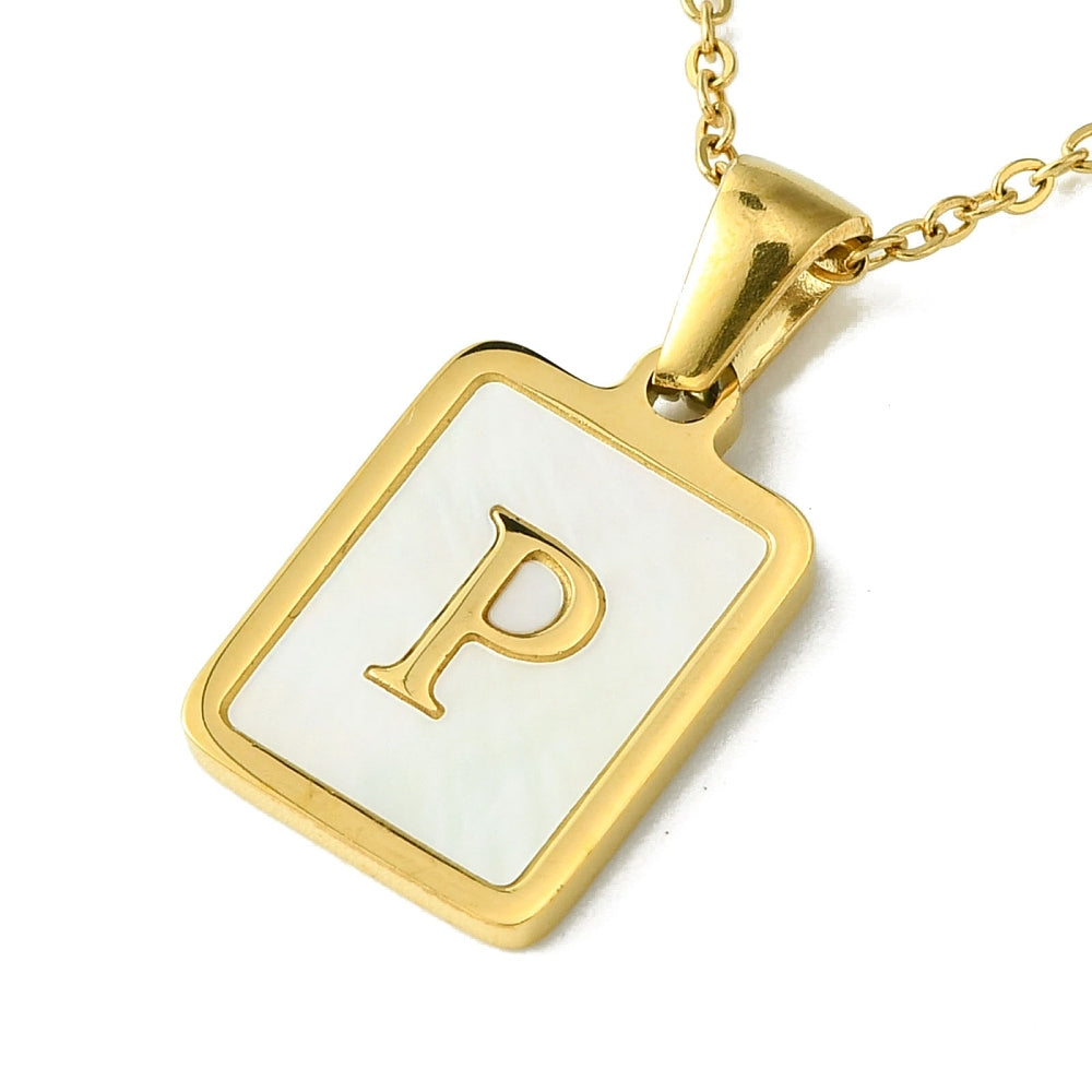 INITIAL NECKLACE WITH MOTHER OF PEARL INLAY – 16" CHAIN