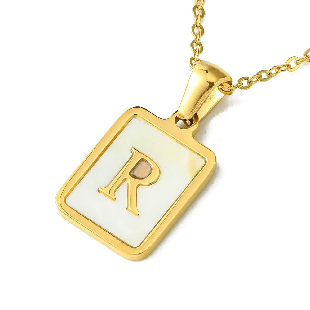 INITIAL NECKLACE WITH MOTHER OF PEARL INLAY – 16" CHAIN