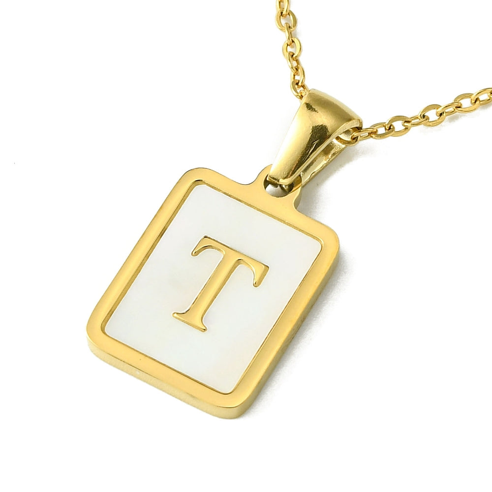 INITIAL NECKLACE WITH MOTHER OF PEARL INLAY – 16" CHAIN