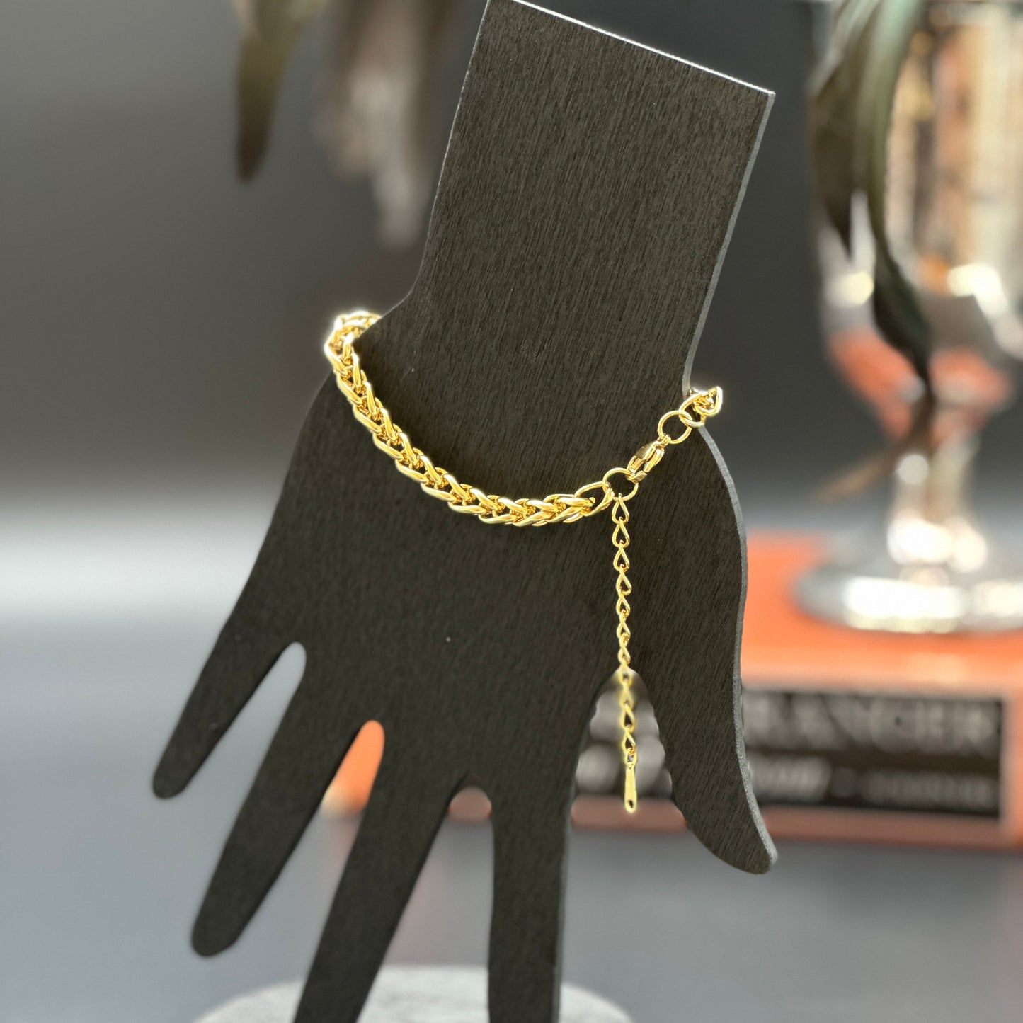 18K gold plate rope chain bracelet with intricate twisted links, displayed on a wrist