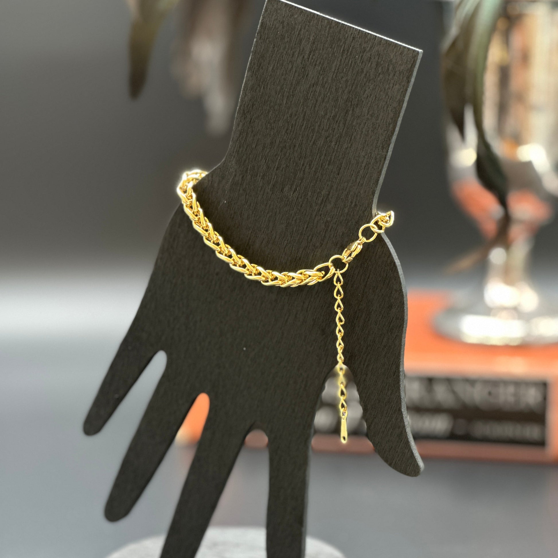 18K gold plate rope chain bracelet with intricate twisted links, displayed on a wrist